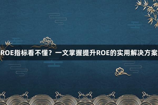 ROE指标看不懂？一文掌握提升ROE的实用解决方案