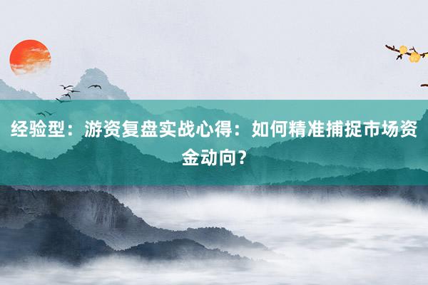 经验型：游资复盘实战心得：如何精准捕捉市场资金动向？